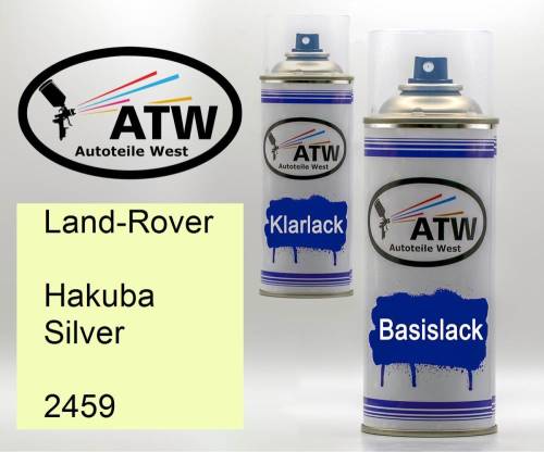 Land-Rover, Hakuba Silver, 2459: 400ml Sprühdose + 400ml Klarlack - Set, von ATW Autoteile West.